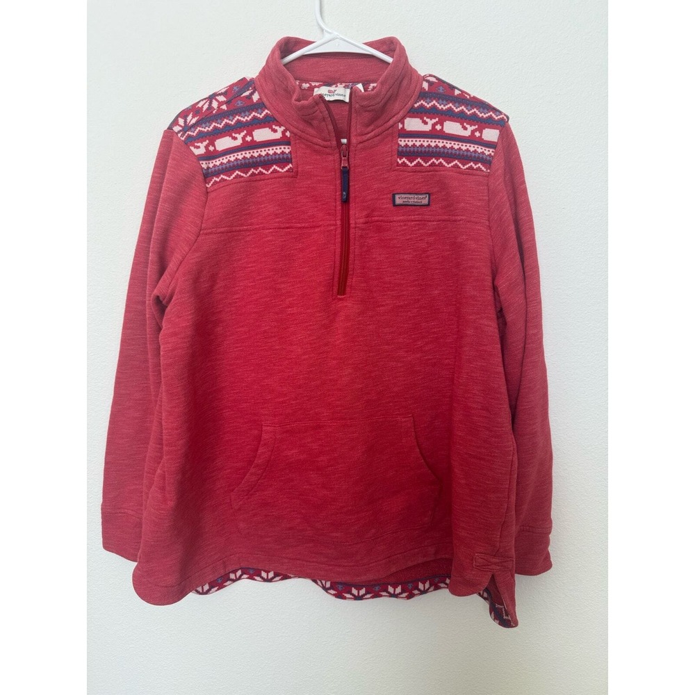 Women's Vineyard Vines Whale Isle Red Heathered Relaxed Curve Hem Sweater Medium